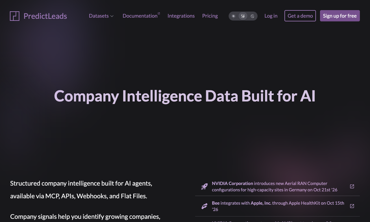 PredictLeads homepage
